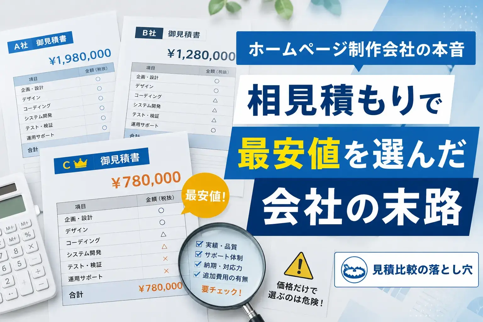 【ホームページ制作会社の本音】相見積もりで最安値を選んだ会社の末路